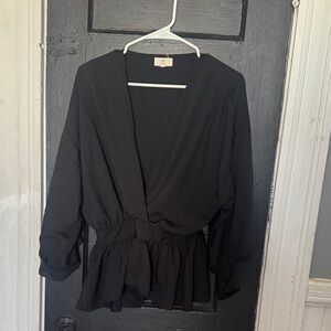 Classic Black Wrap Peplum Blouse - Brand Unspecified